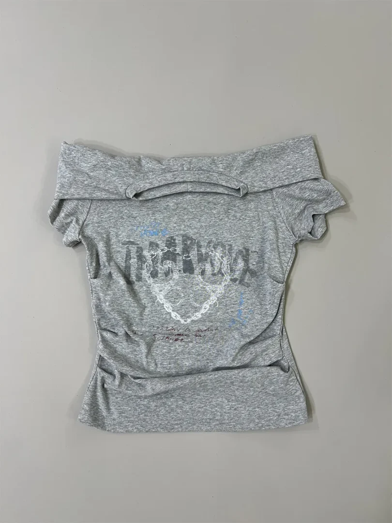 Chain Print Off-Shoulder Tee - Image 5