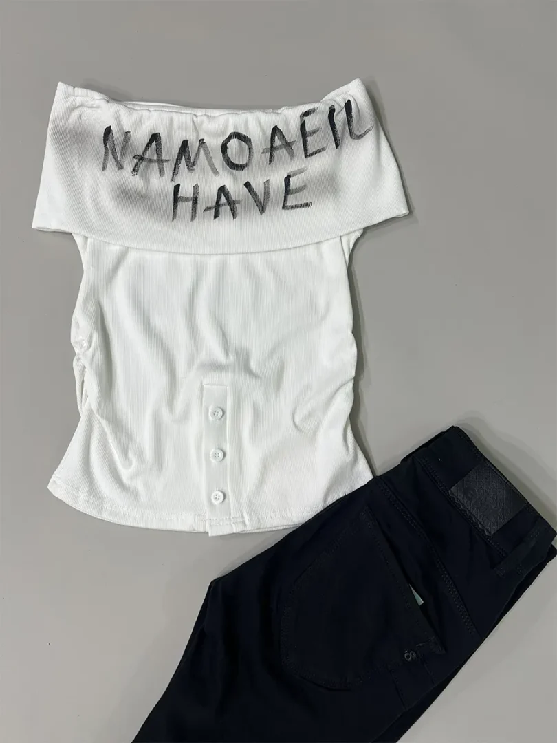 Off-Shoulder 'NAMOAEIL HAVE' Top - Image 4