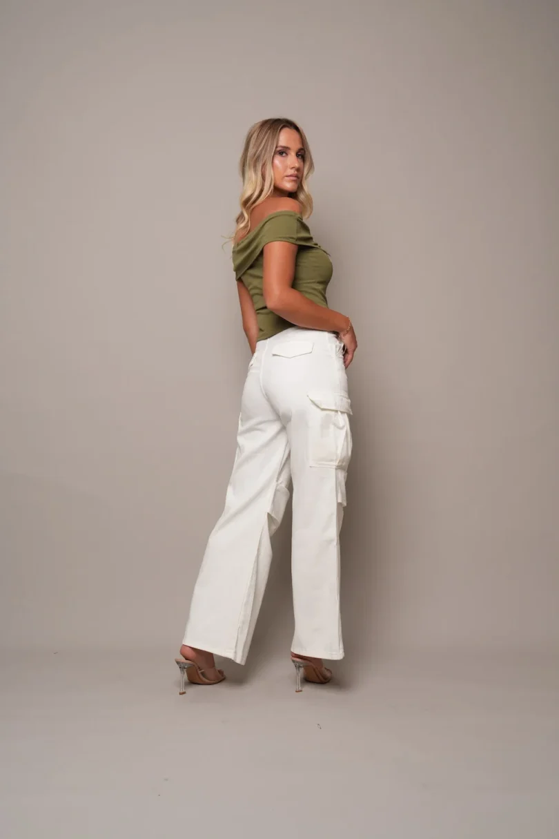 White Cargo Flare Jeans - Image 2