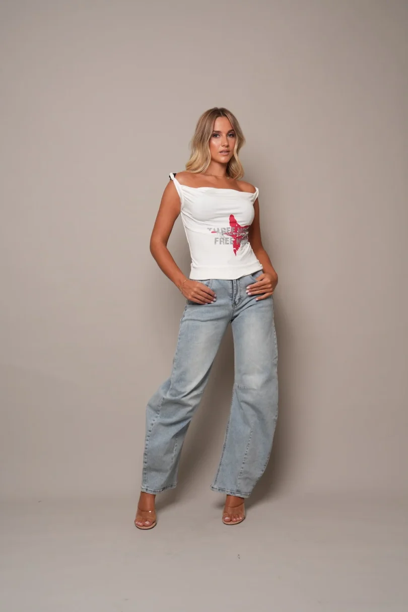 Slogan Print Straight Jeans