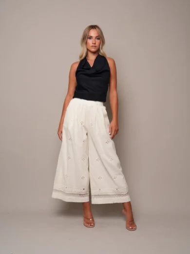 Broderie Wide-Leg Cotton Pants