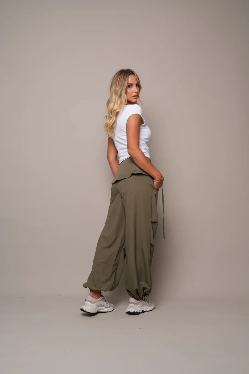 Olive Cargo Pants with Drawstring - Image 2