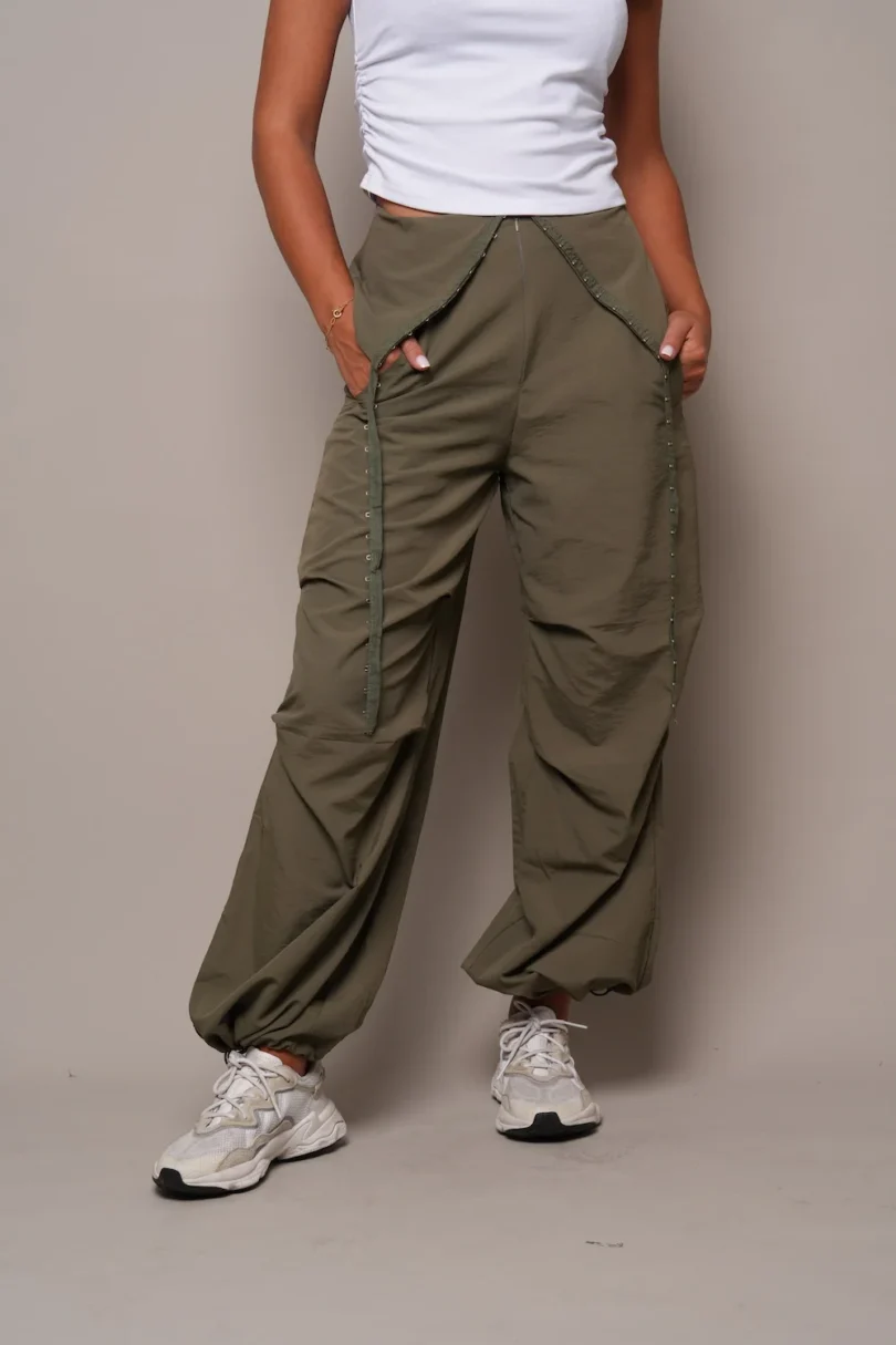 Olive Cargo Pants with Drawstring - Image 3