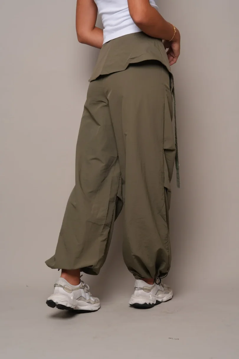 Olive Cargo Pants with Drawstring - Image 4
