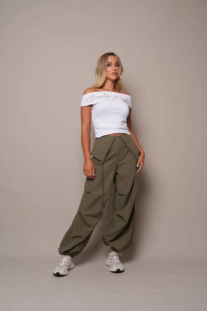 Olive Cargo Pants with Drawstring