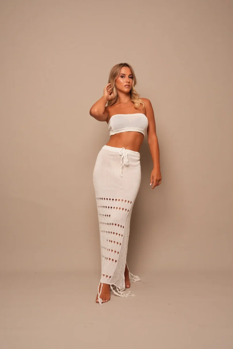 Ivory Knit Bandeau & Skirt Set