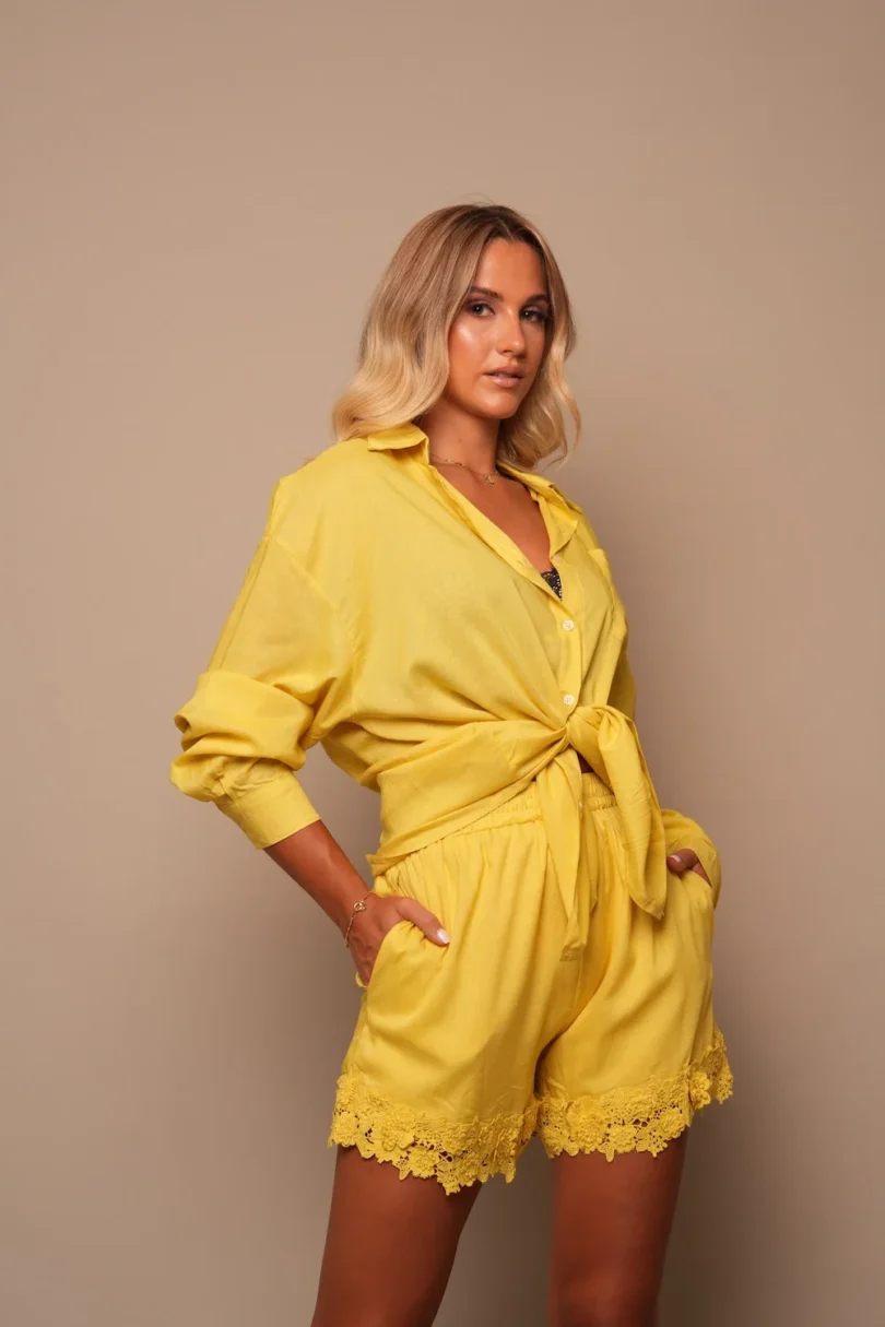 Sunshine Yellow Co-ord with Lace Shorts - Image 2