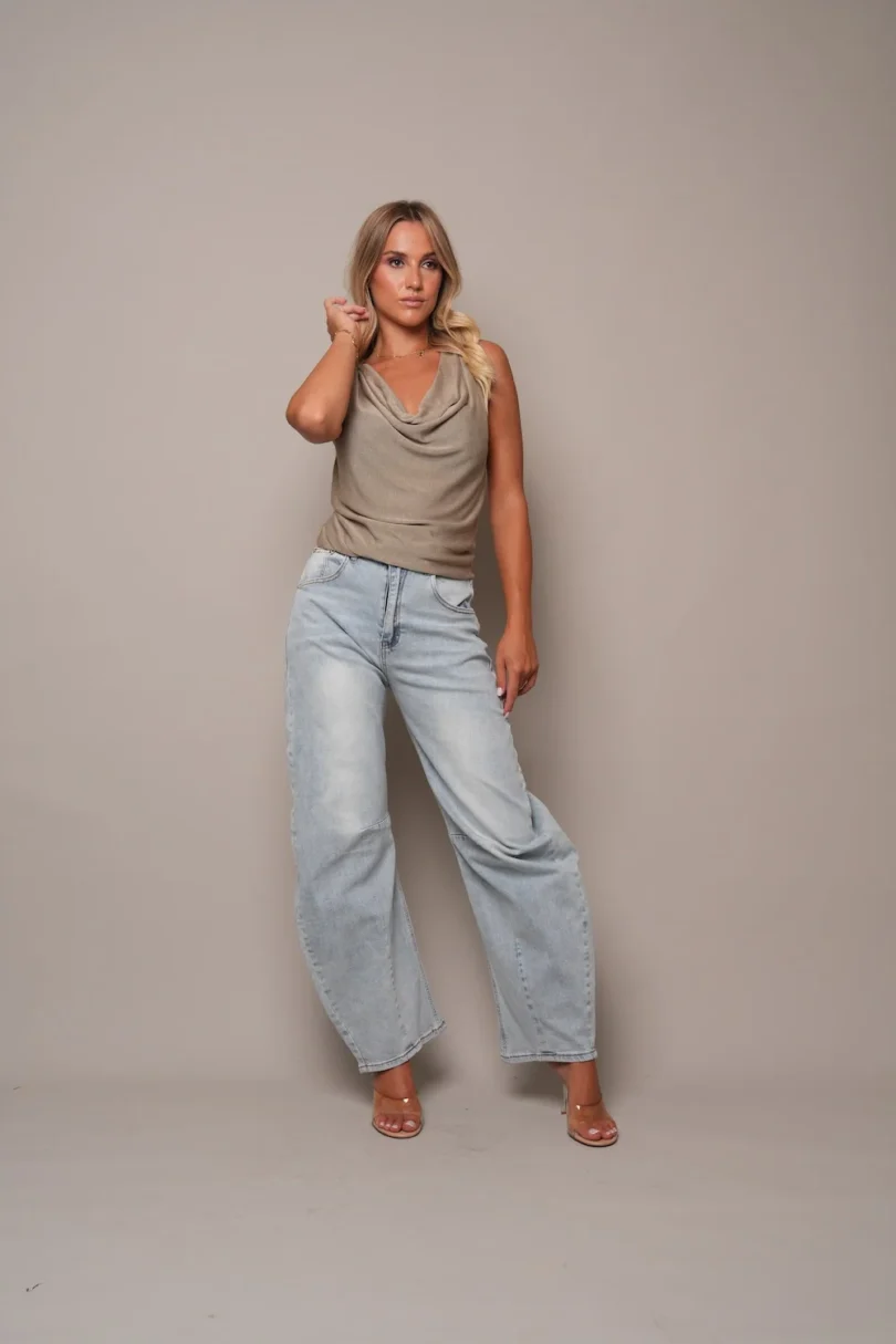 Draped Taupe Knit Halter Top - Image 3