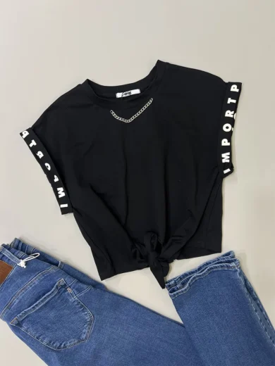 Front-Tie Typo Tee - Black