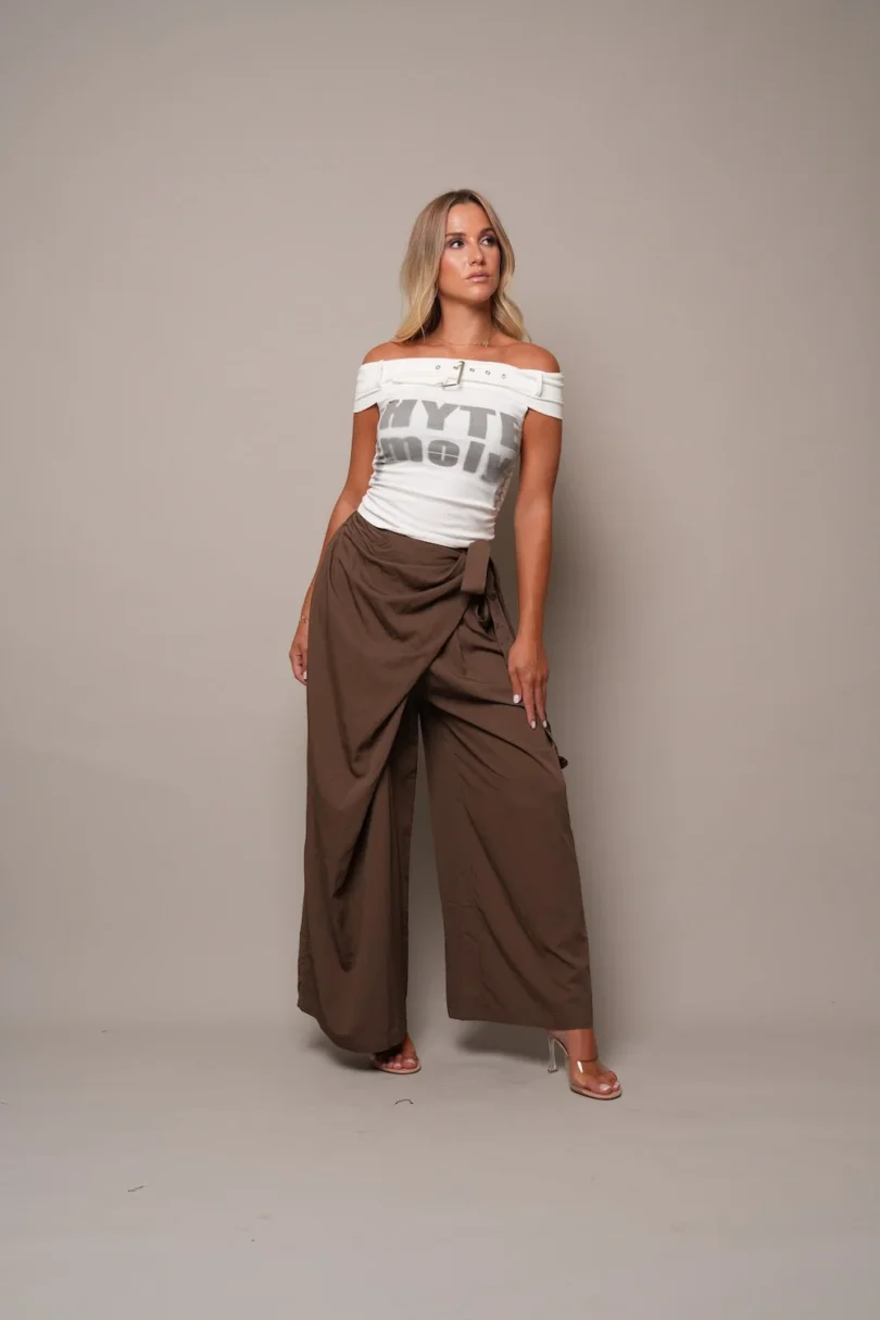 Wrap-Front Palazzo Pants - Chocolate Brown