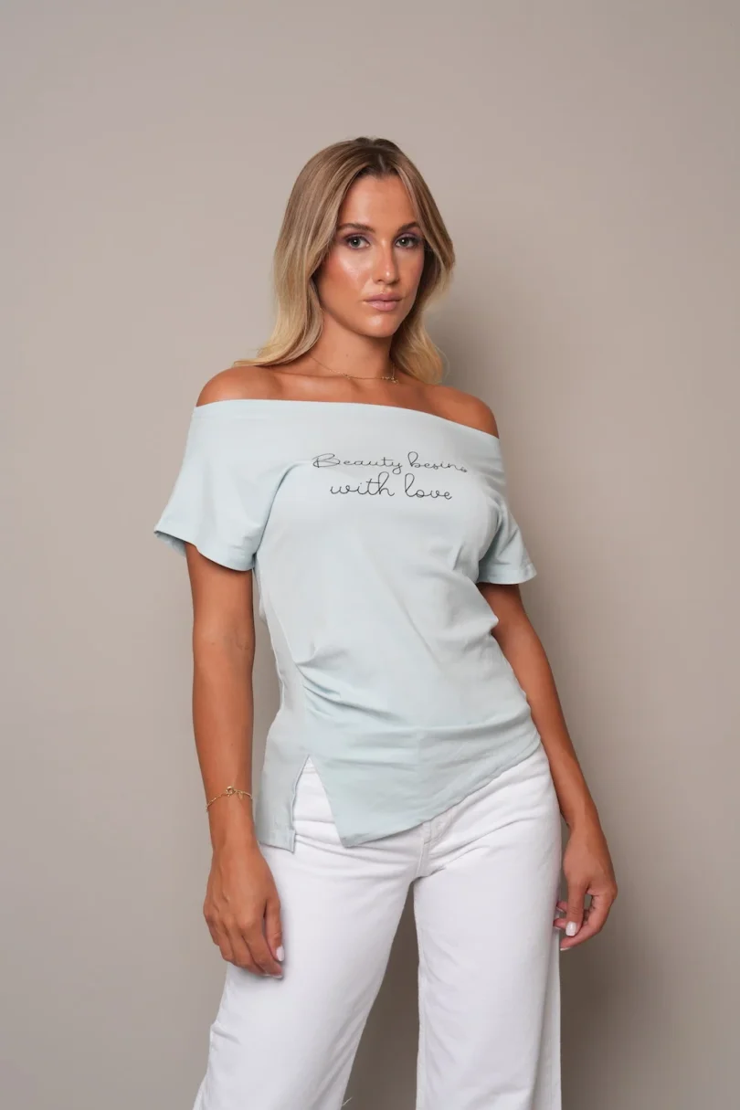 Beauty Raw-Edge Crop Tee - Baby Blue