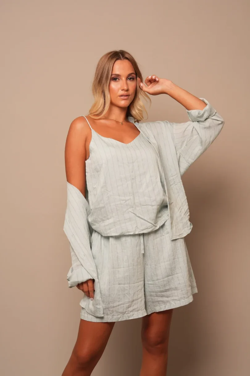 Drawstring Linen Shorts - Blush - Image 4