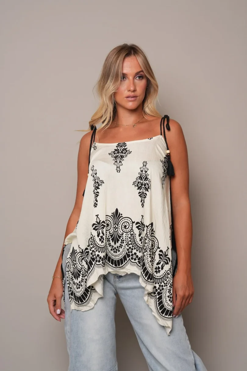 Boho Embroidered Handkerchief Top