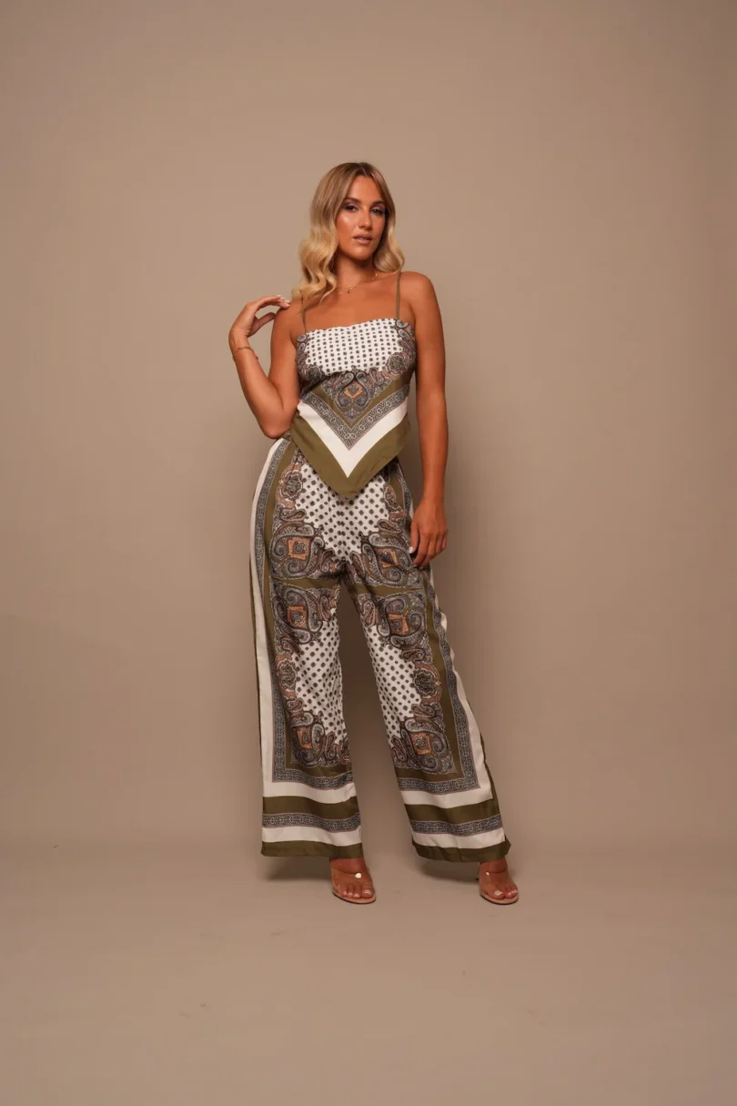 Olive Paisley Scarf Top & Pants