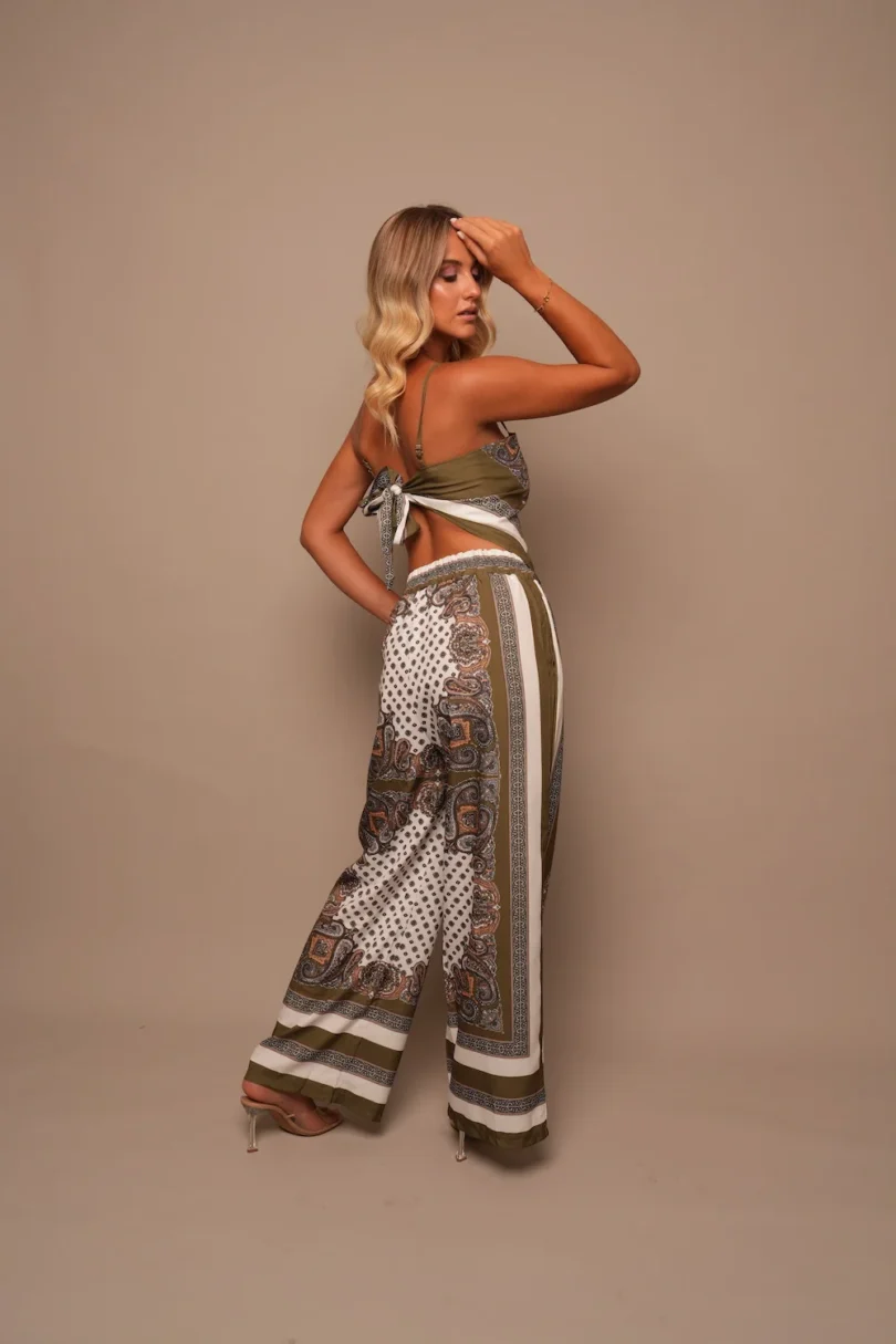 Olive Paisley Scarf Top & Pants - Image 2