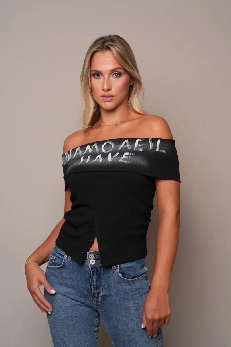 Off-Shoulder 'NAMOAEIL HAVE' Top - Image 2