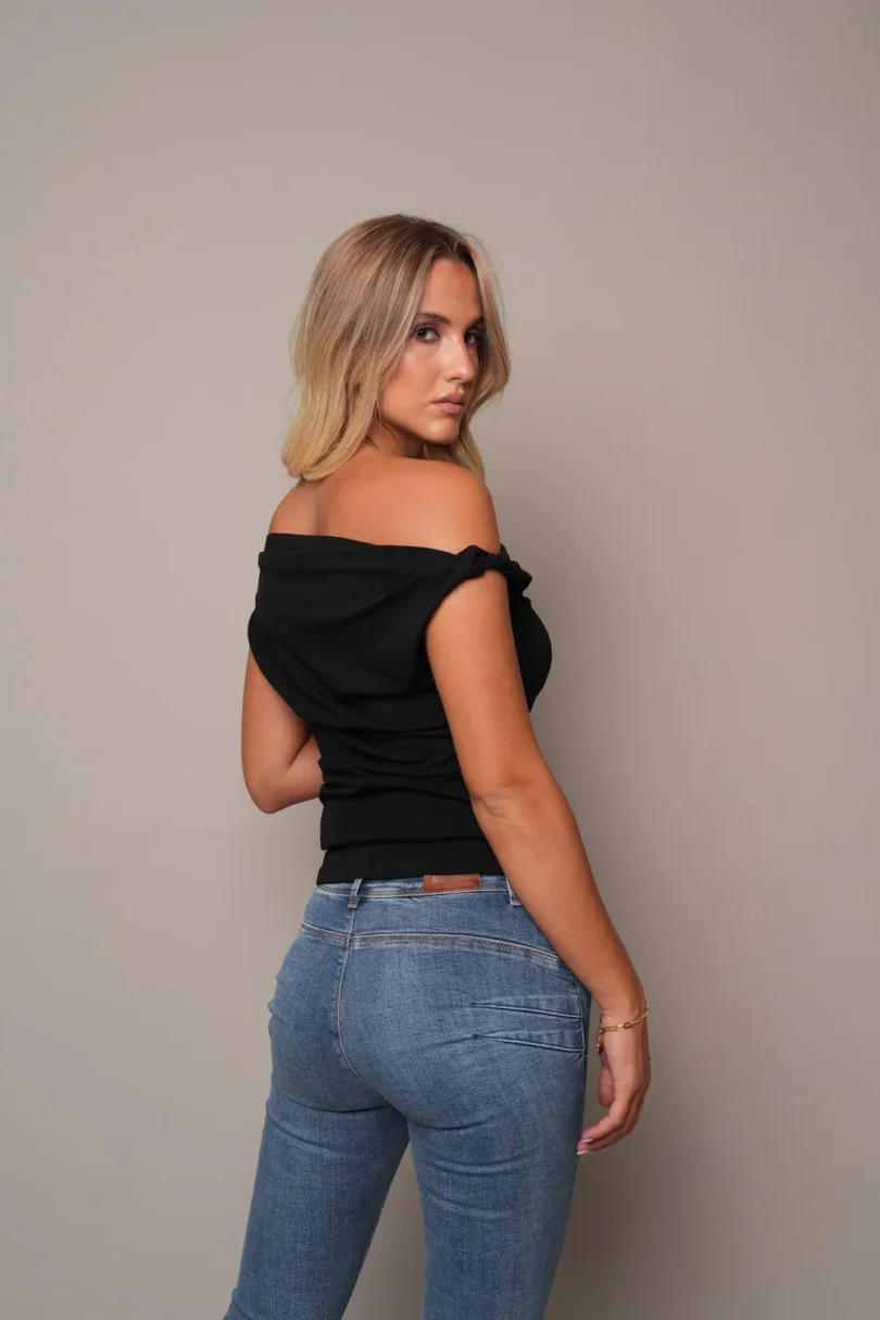 Asymmetrical Pin Detail Black Top - Image 2