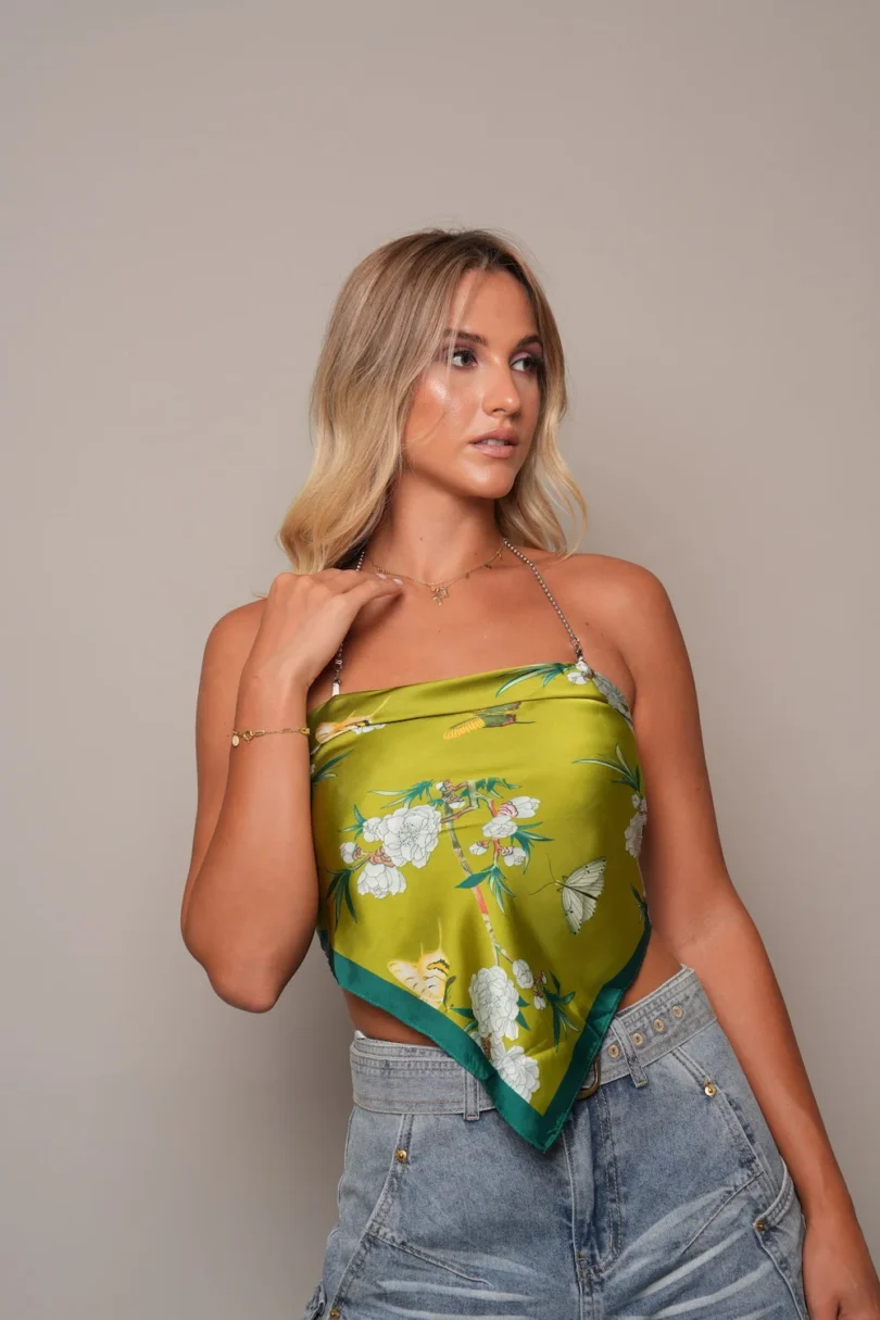 Floral Rouge Satin Scarf Top - Image 3