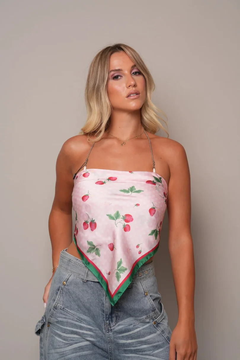 Strawberry Delight Satin Scarf Top