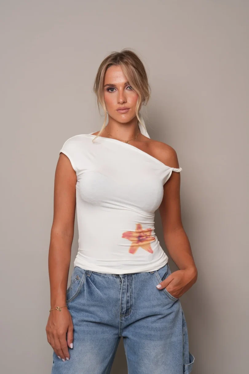 Asymmetrical White Floral Top