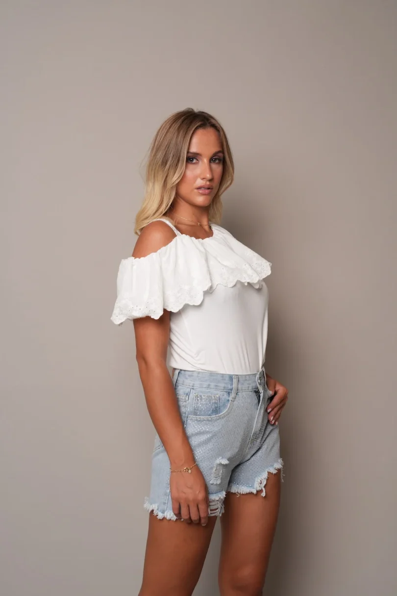 Ruffle Breeze Denim Shorts
