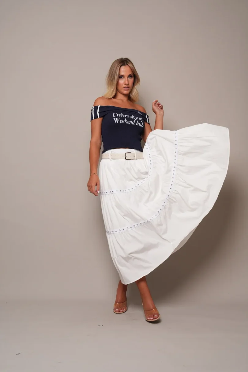 Cotton Tier White Skirt - Image 2