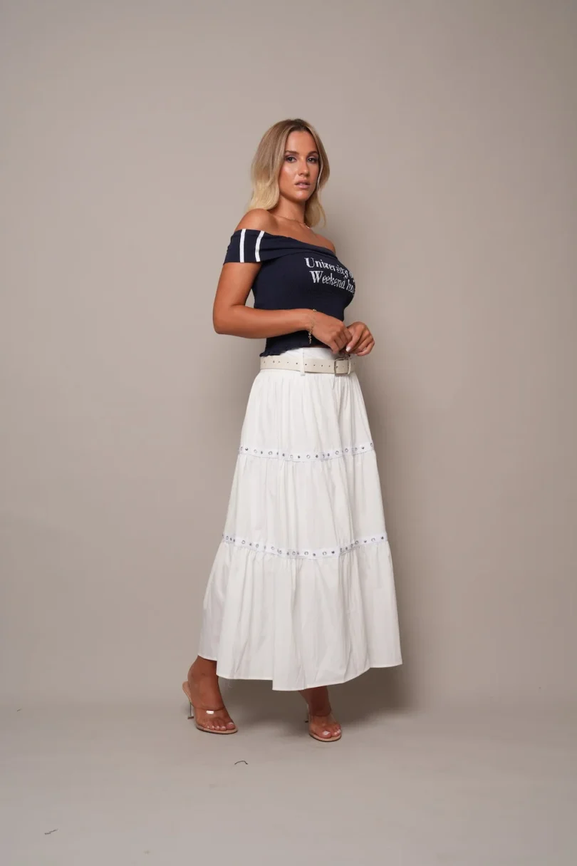 Cotton Tier White Skirt - Image 3