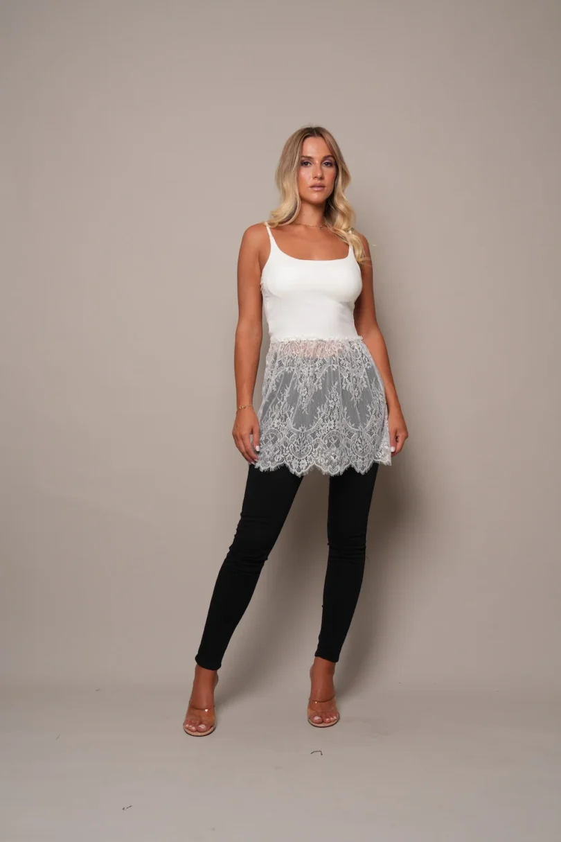 White Lace Hem Tank