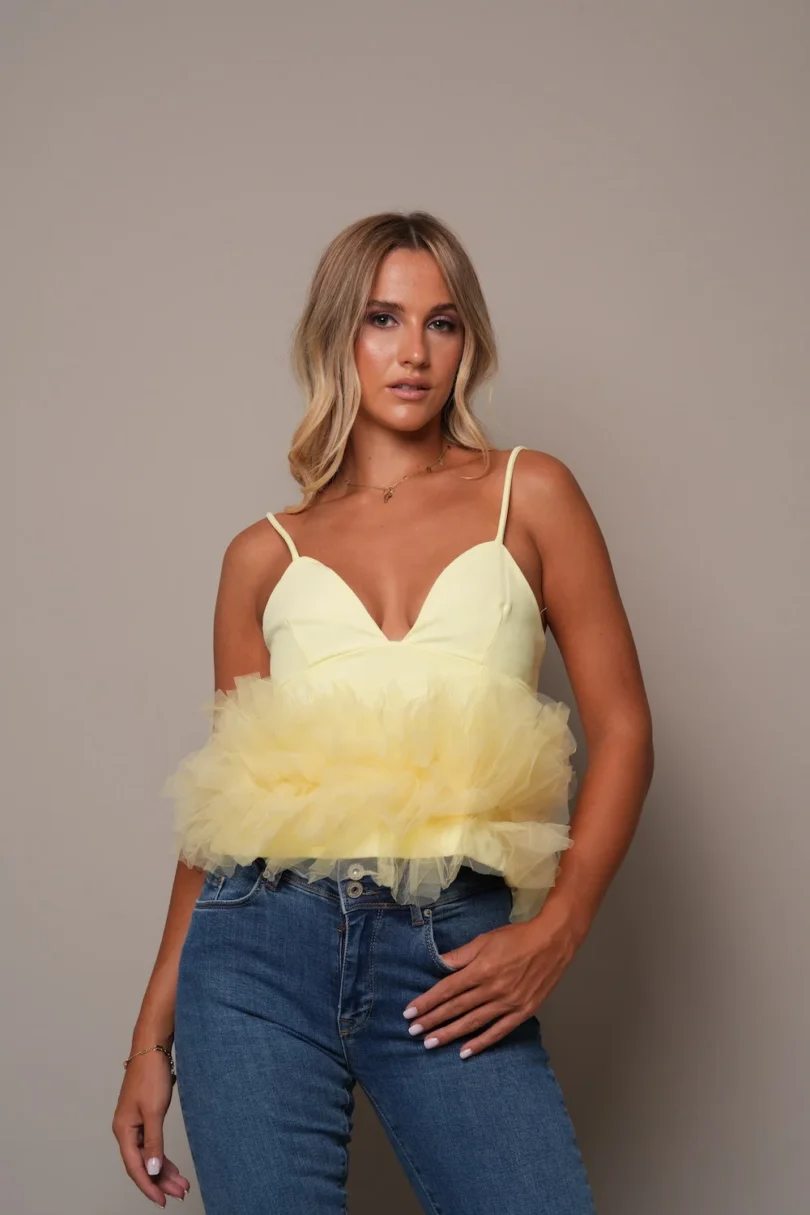 Yellow Tulle Peplum Camisole